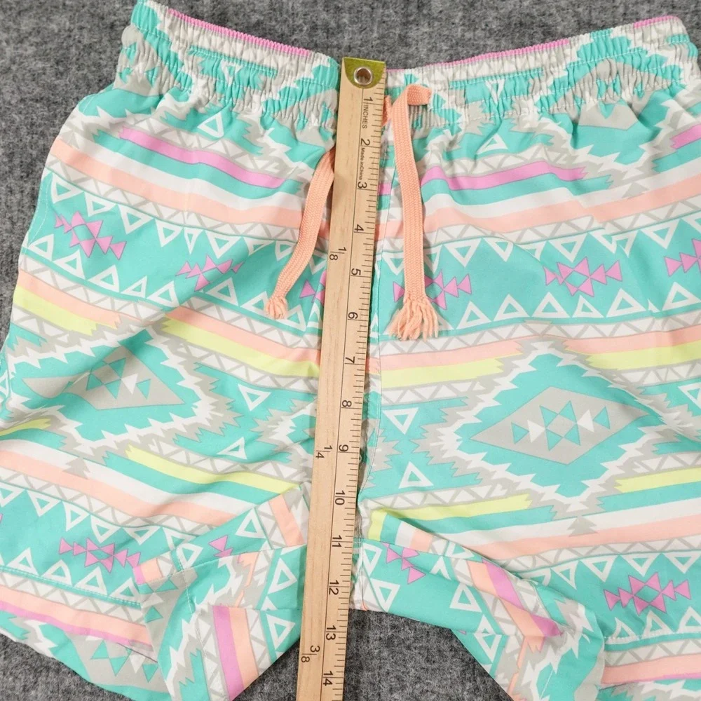 Chubbies The En Fuegos Swim Trunks Mens Small Green Orange Aztec Print Mesh Pool